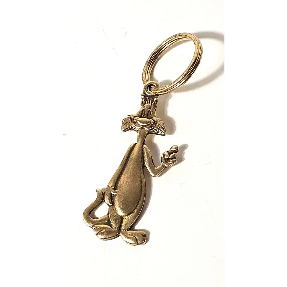 Vintage Sylvester the Cat Brass Keychain Charm Looney Tunes Figural